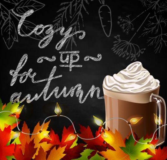 leaves coffee chalkboard background autumn 