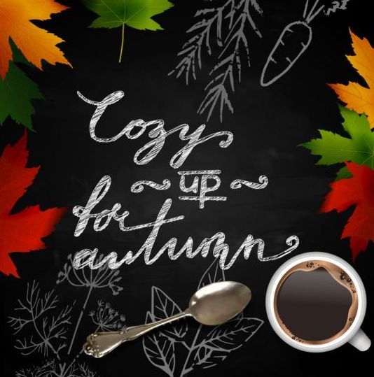 leaves coffee chalkboard background autumn 