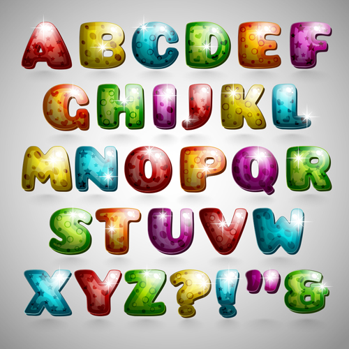 styles shiny letters cartoon alphabet 