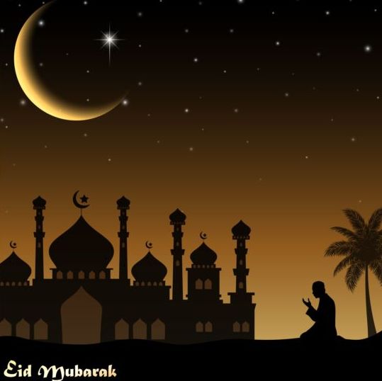 night Mubarak moon Eid background 