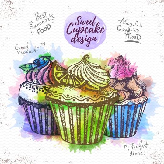 watercolor sweet hand drawn cupcake 