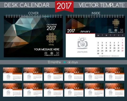 Retro font desk calendar 2017 