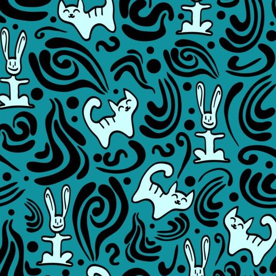 seamless rabbits pattern cats cartoon 