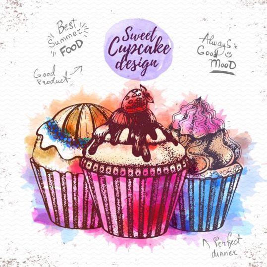 watercolor sweet hand drawn cupcake 