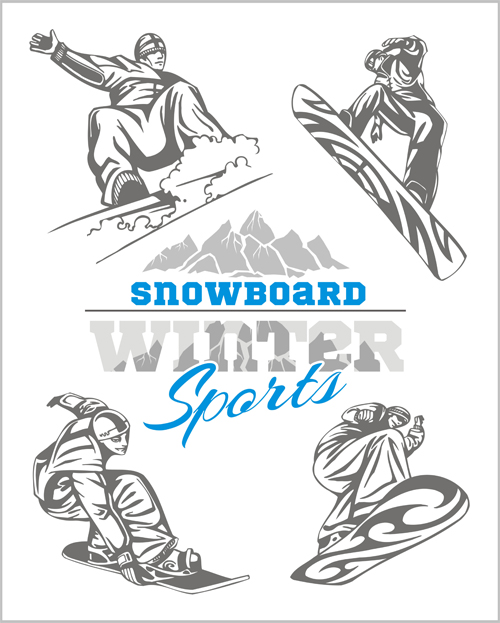 winter sport snowboard hand drawn 
