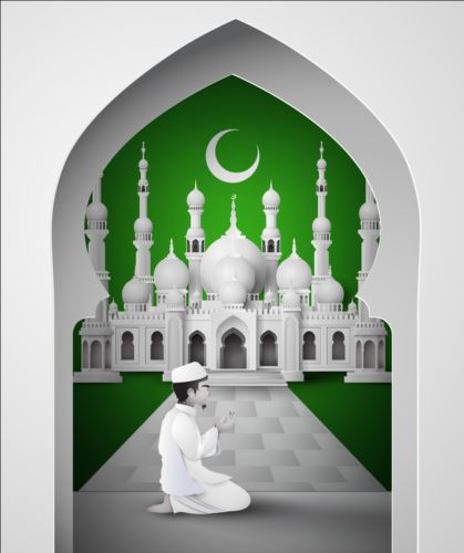 white mosque green background 