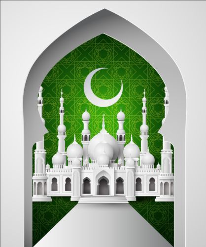 white mosque green background 