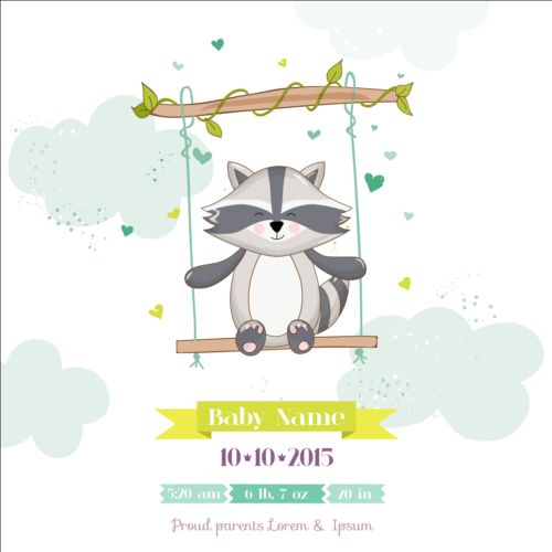 shower racoon cute card baby 