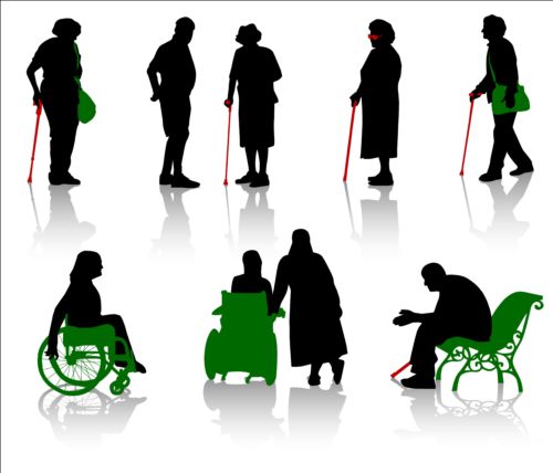 silhouette persons people old disabled 