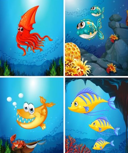 marine funny cartoon animals 