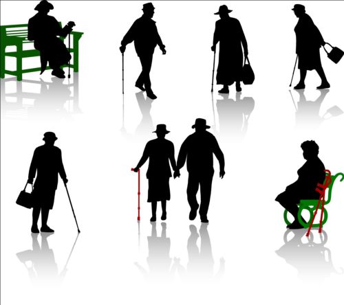 silhouette persons people old disabled 
