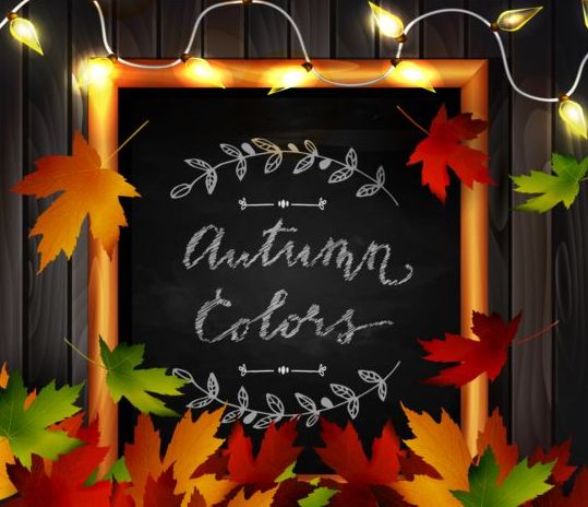 wooden leaves frame chalkboard background autumn 
