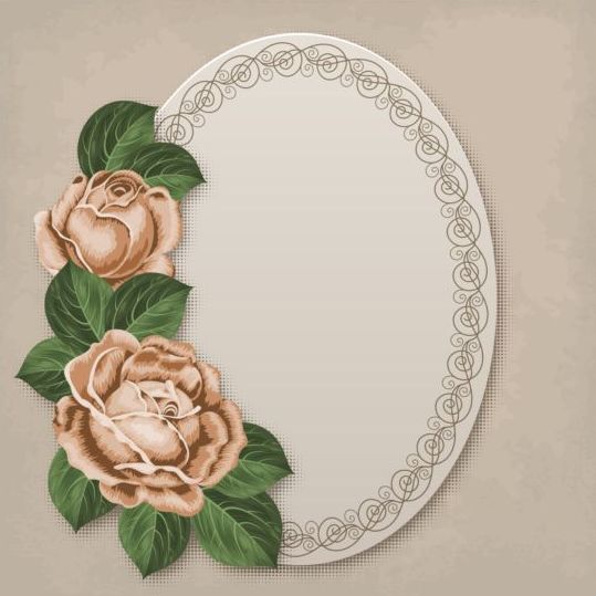 Retro font floral card beige 