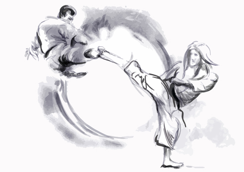 watercolor karate graphics drawn 
