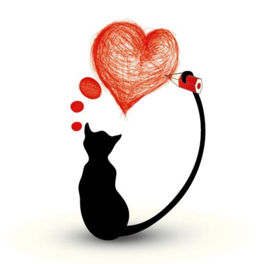 silhouetter heart cat 