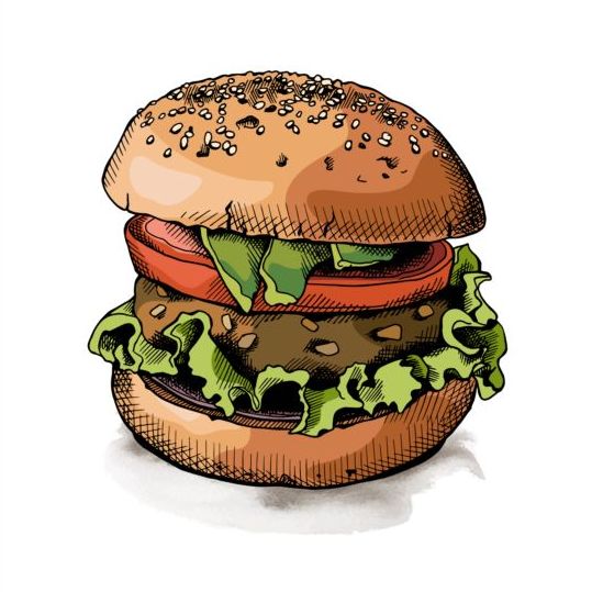 hand drawn colored burger 