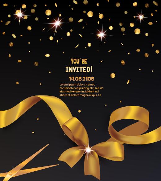 ribbon invitation golden card black 