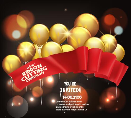 ribbon poening invited grand golden card balloon 