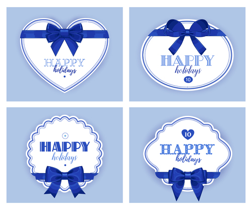 white holiday cards bow blue 