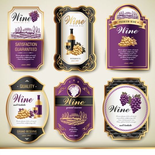 wine vintage purple labels black 