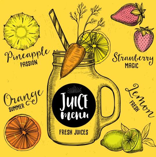 menu juice hand drink drawn 