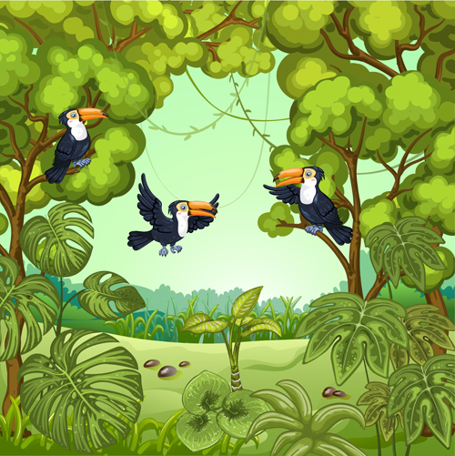 jungle cartoon birds 