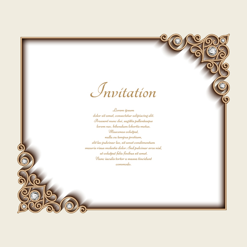 vintage invitation golden frames diamond 