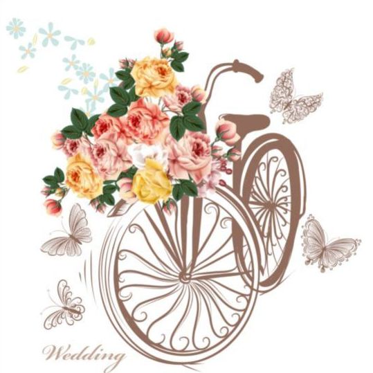 wedding roses realistic card bicycles beautiful 