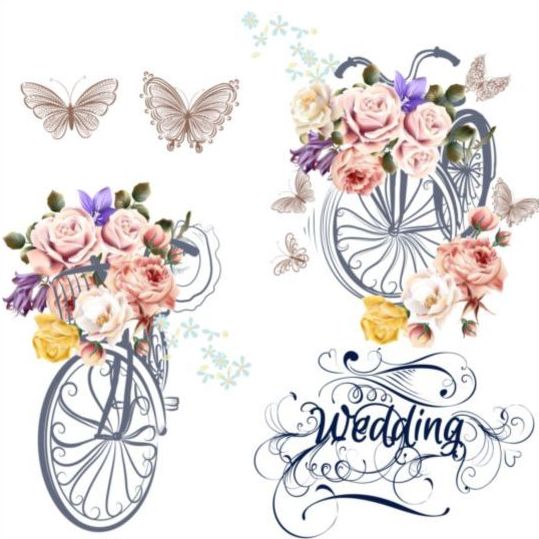 wedding roses realistic card bicycles beautiful 