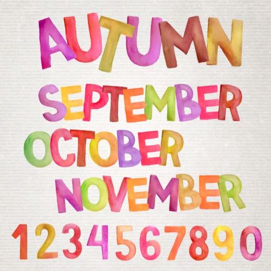 watercolor numbers autumn alphabet 