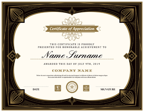 template golden certificate black 