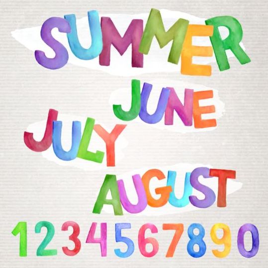 watercolor summer numbers alphabet 