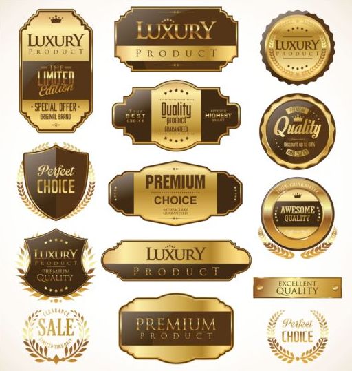 luxury labels golden brown badges 