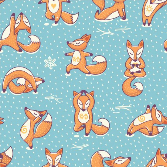 yoga seamless pattern foxes 