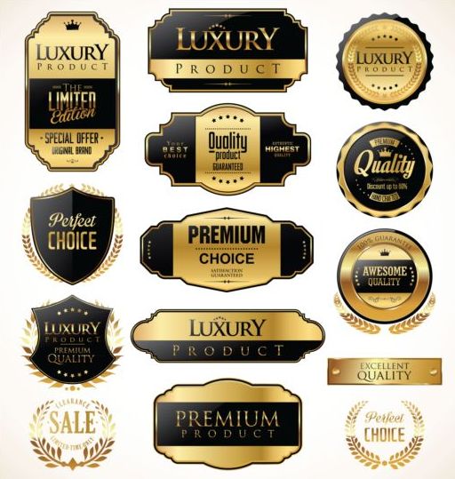 luxury labels golden black badges 
