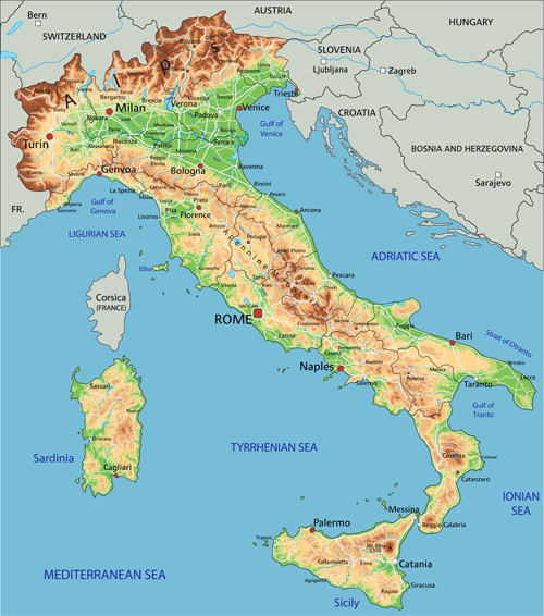 Physical map Italy graphics 