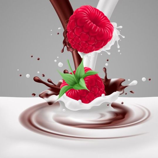 splash Ripe milk choco berries background 
