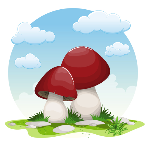 white round mushrooms cloud background 