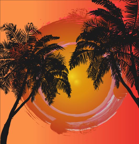 trees sun summer palm background 