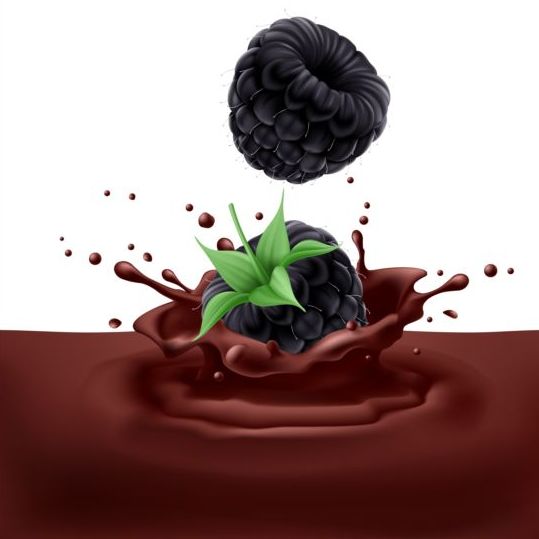 splash Ripe chocolate berries background 