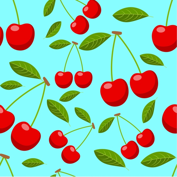 seamless pattern leaves cherries 