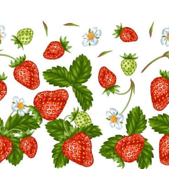 strawberries seamless green leaves flower pattern  