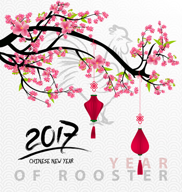 year rooster new flowers chinese 2017 