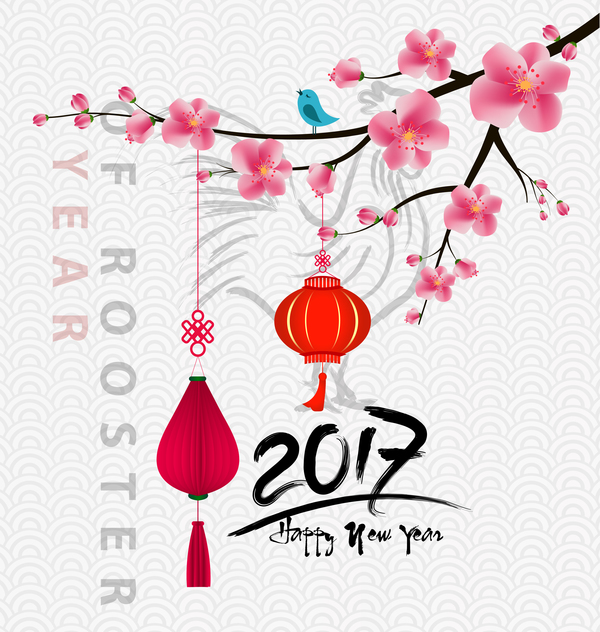year rooster new flowers chinese 2017 
