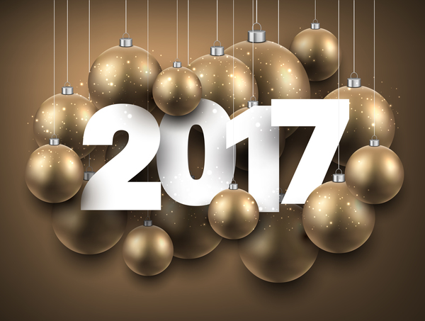 new year golden christmas baubles 2017 