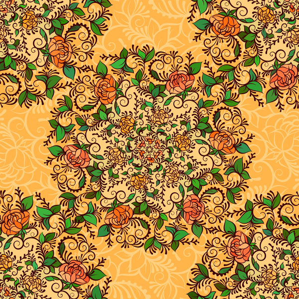 yellow background seamless pattern flowers 