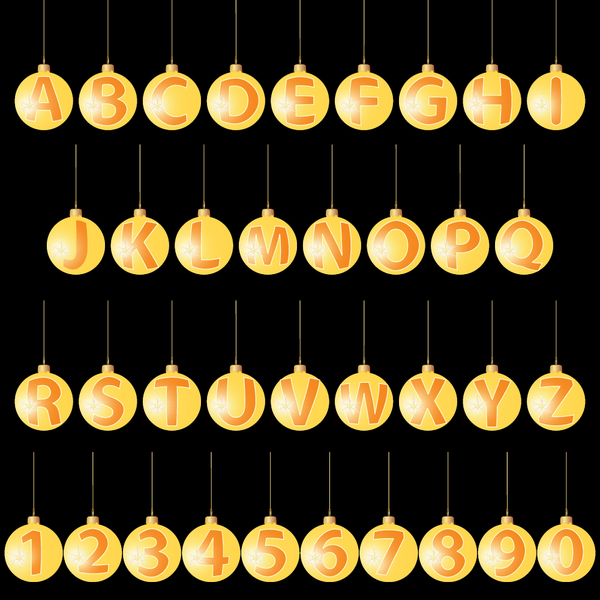 yellow christmas ball alphabet 