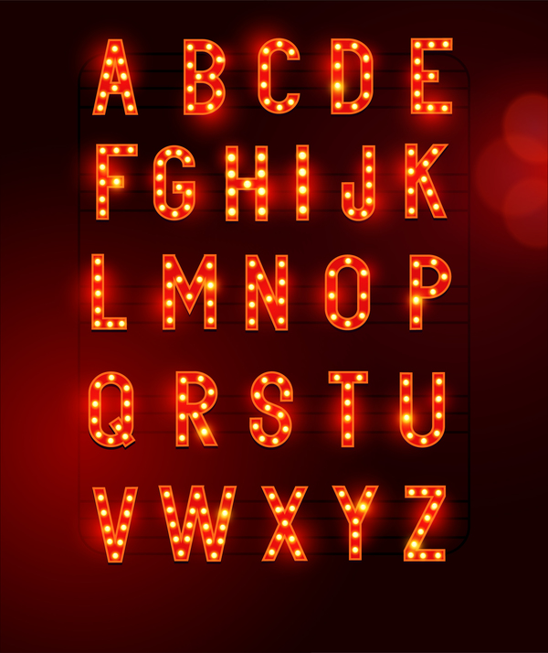 shining red neon alphabet 