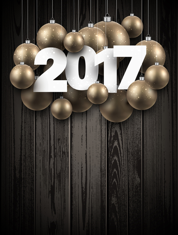 wooden golden christmas ball 2017 