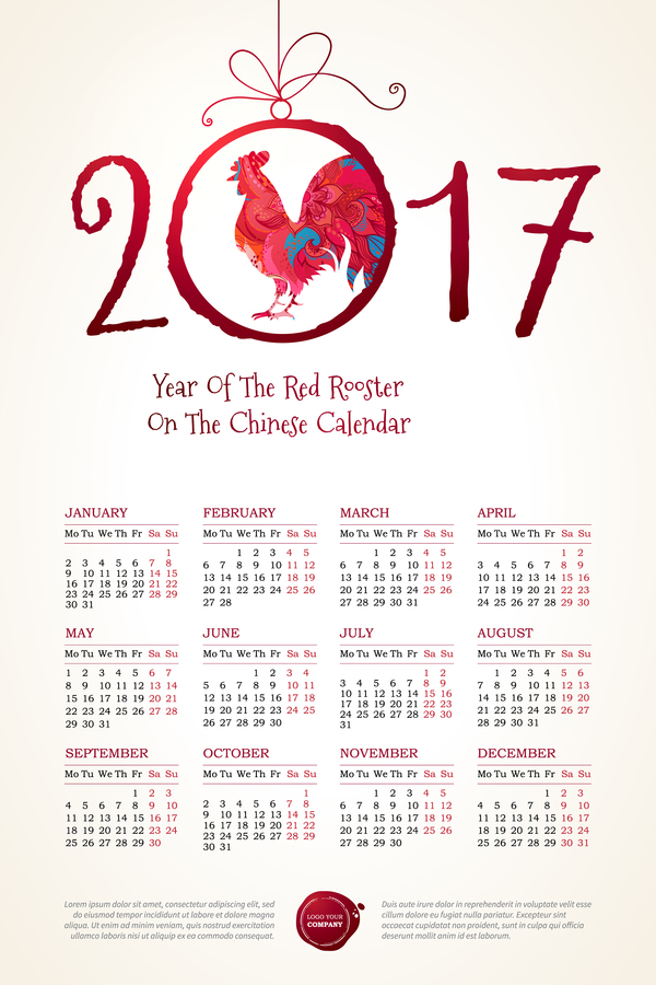 rooster red chinese calendar 2017 